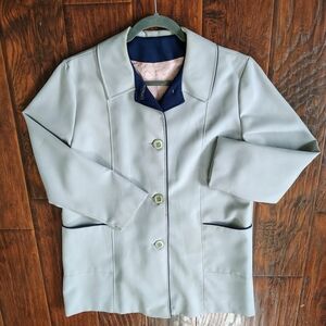 Vintage 70s ILGWU grey and blue button up jacket Size L